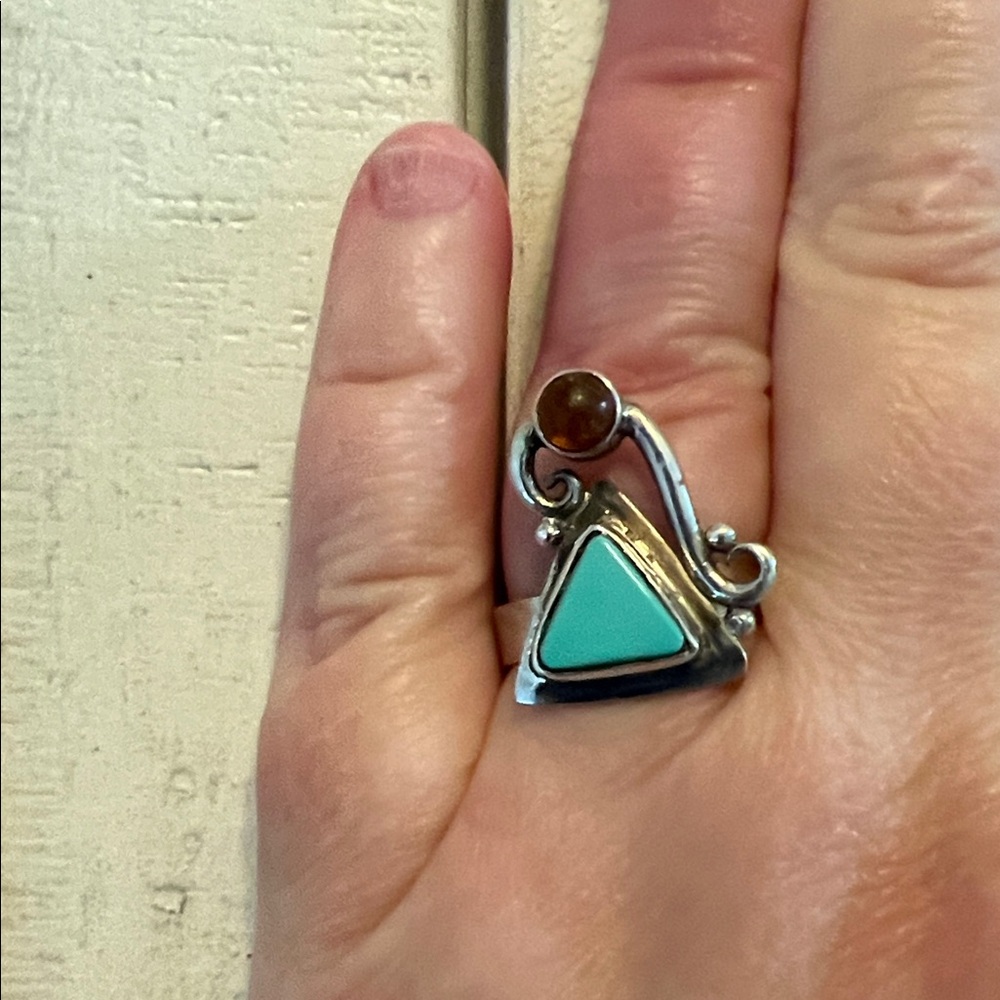 Silver and Turquoise Triangle Ring